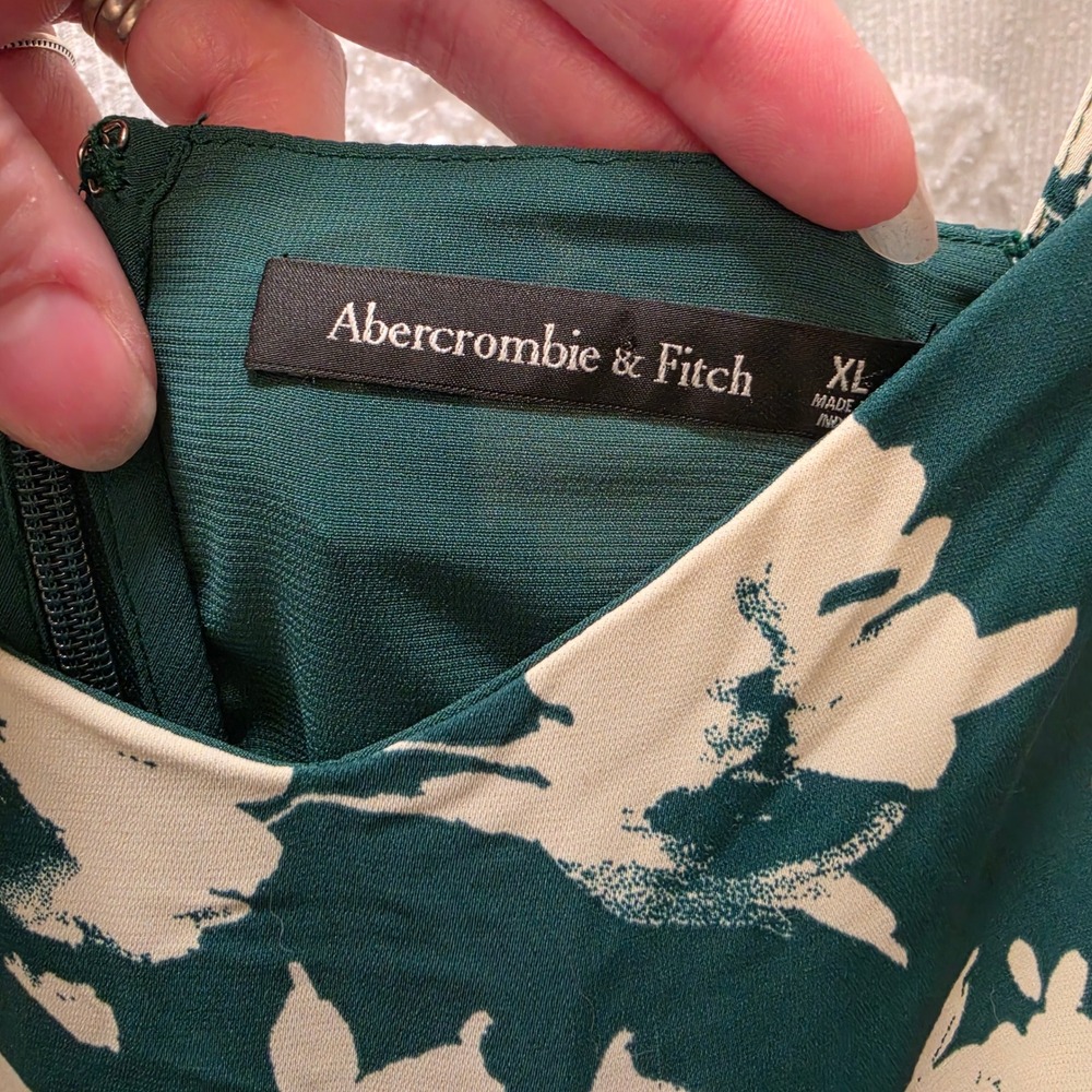 Abercrombie & Fitch Drama Ruffle Tired XL Green Floral Maxi Dress Smocked Back - Picture 5 of 10